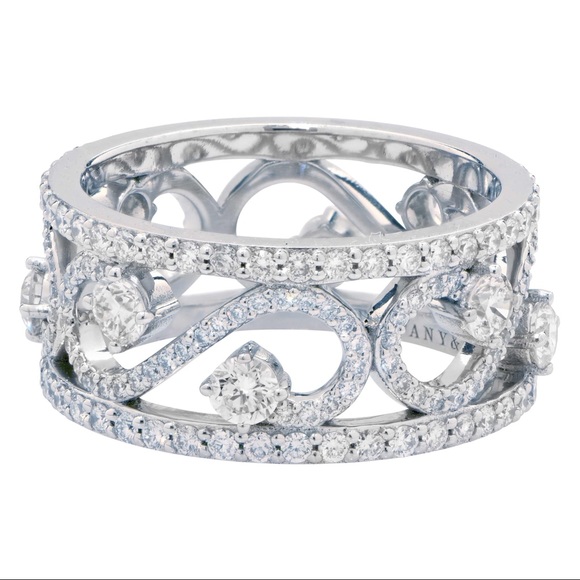 Tiffany & Co enchant Diamond and Platinum band Swirl scroll ring - Picture 4 of 5
